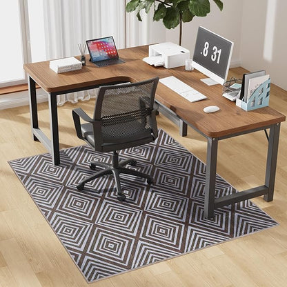 Blue&Black Checkered Diamond-Pattern Computer Chair Mat for Hardwood, 50" x 60"Office Mat for Hardwood Floor with Non-Slip Back, HeavyDuty Office Chair Rug for Hardfloor,LowPlie Carpet Floor Protector