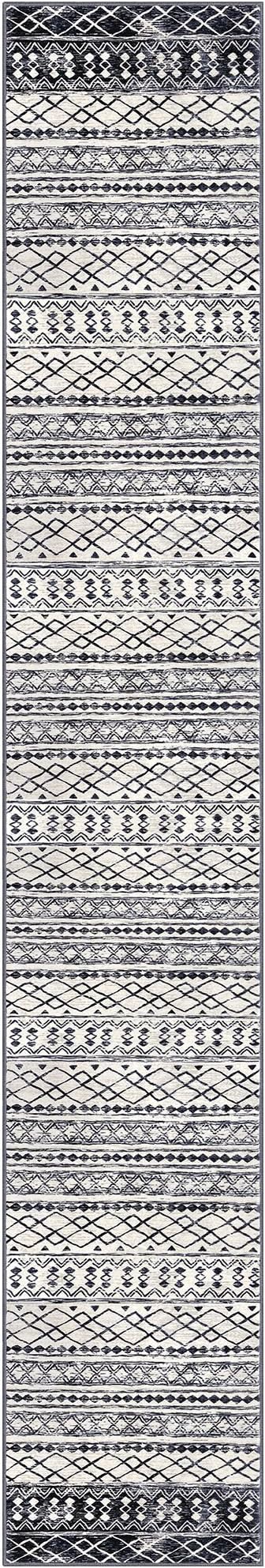 KUTA Boho Hallways Runner Rugs 2x12, Moroccan Washable Kitchen Rug Non-Slip Vintage Black Navy Blue 12ft Ultra Soft Distressed Geometric Floor Carpet Runners for Bedroom Laundry Living Room