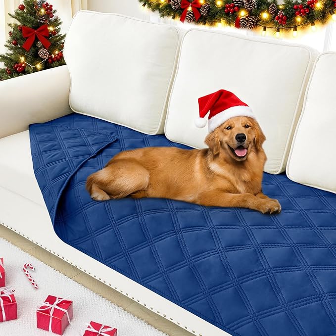 Smiry Waterproof Dog Bed Cover Blanket 30x70, Soft Reversible Pet Blanket, Washable Leakproof Cats Dogs Couch Cover for Sofa, Couch, Furniture, Lattice, Navy/Navy