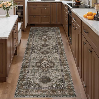 Tangsoo 2x5 Washable Runner Rug for Hallways, Non Slip Vintage Runner Rug, Soft Low Pile Long Rug Runner, Print Distressed Carpet Runners for Kitchen Bedroom Entryway Bathroom Living Room Grey