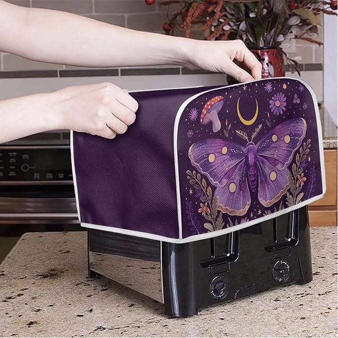 ZFRXIGN Butterfly Toaster Covers 2 Slice Wide Slot Dust Cover Case with Handle Bread Maker Cover Case Small Appliance Covers Toaster Bag Mushroom Moon Night Toaster Cover Purple