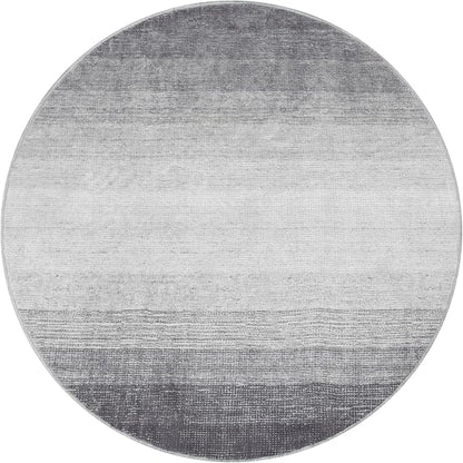Wonnitar Modern Ombre Washable Round Area Rug 5ft, Grey Round Rugs for Living Room, Non-Slip Large Circle Bathroom Throw Mat, Stain Resistant Low Pile Throw Carpet for Bedroom (Grey, Round 5ft)
