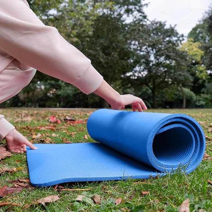BalanceFrom GoCloud 71x24 Inches Extra Thick Yoga Mat 1-Inch High-Density Foam – Roll-Up Exercise Pad with Double-Sided Non-Slip Surface and Carrying Strap for Pilates and Home Workouts