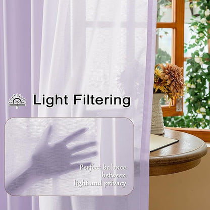 Lavender Sheer Pinch Pleat Curtains 63 Inches Long Light Filtering Short Curtain Panels Soft Touch Pleated Drapes with Adjustable Hooks for Bedroom, Pastel Lilac, 42" W x 63" L, 2 Panels