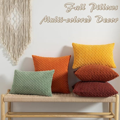 Kevin Textile 12x20 Inch Pillow Cover 1 Pack Boho Decorative Soft Striped Corduroy Lumbar Farmhouse Solid Color Accent Rectangle Cushion Case for Living Room Couch Sofa Bed, Sage Green