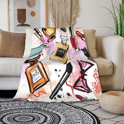 HGOD DESIGNS Women Cosmetics Perfume Lipstick Series Fleece Bed Blanket Throw Blanket Lightweight Cozy Plush Blanket for Bedroom Living Rooms Sofa Couch 50"x60"