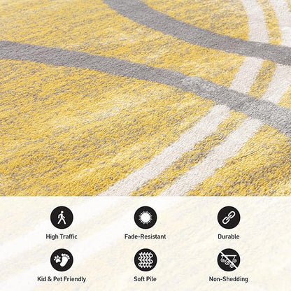 Rugshop Wavy Circles Design Runner Rug, Fade-Resistant Carpet for Hallway, Entryway, or Kitchen, Yellow, 2' x 7'2"