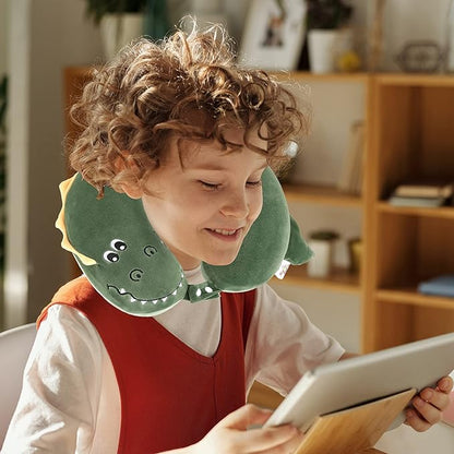 Niuniu Daddy Crocodile Kids Neck Pillow for Traveling, 100% Memory Foam Travel Pillow, Airplane Travel, Road Trip Essentials for Children Neck Support, Stop Head from Falling Forward to Sleep