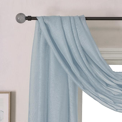 DONREN Sheer Scarf Curtain for Bedroom - Window Topper Valance Voile Panel Classic for Sons/Boys/Seniors Room (W34 x L144, 1 Pack, Dusty Blue)