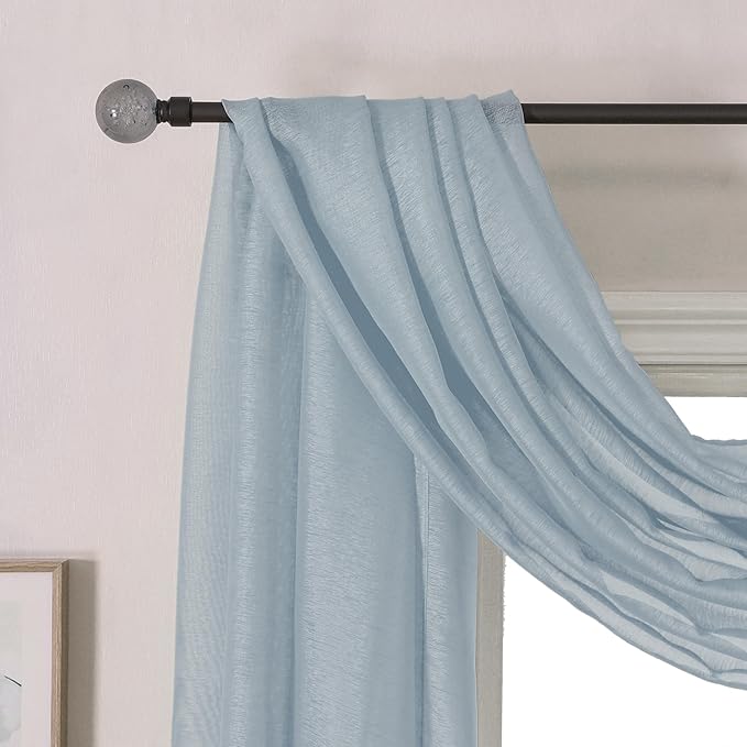 DONREN Sheer Canopy Bed Curtains Panels- Elegant Solid Voile Sheer Valance Topper Long Window Treatment Scarf for Villa/Cottage (1 Pcs, Dusty Blue, W52 x L216 Inch)