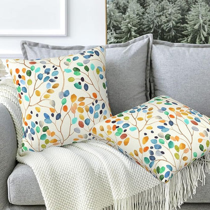 Throw Pillow Covers Colorful Leaves Spots Pillow Covers 16x16 Inch Set of 2 Boho Floral Throw Pillows Decorative Pillow Cases Cushion Covers for Bedroom Livingroom Sofa Farm House