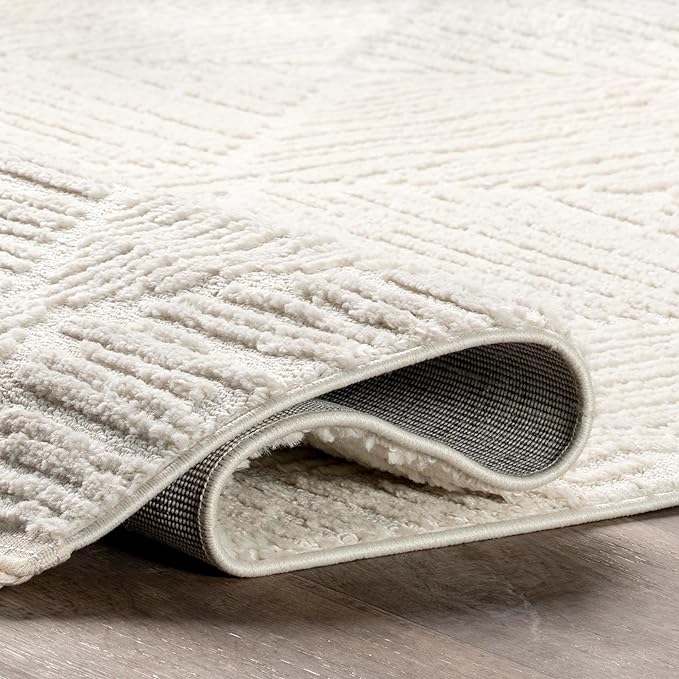 nuLOOM Kerry Cream, 6' Square, Geometric, Soft and Cozy, High Traffic, Stain Resistant, Easy Clean, Durable Area Rug for Bedroom, Living Room, Dining Space, Den, Foyer, Entryway