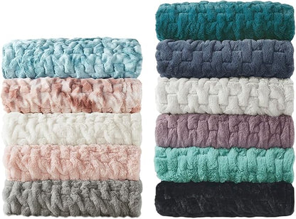 Madison Park Ruched Luxury Throw Premium Soft Cozy Brushed Long Faux Fur For Bed, Couch or Sofa, 50"x60", Aqua