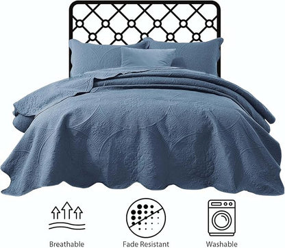IR Imperial Rooms 8 Pack Quilt King Size Bedding (106" x 96") - Bulk Wholesale for Hotels, Guest Bedroom & Airbnbs - Lightweight Microfiber Reversible Floral Embossed Quilts Bedspreads (Light Blue)
