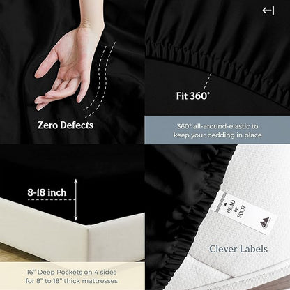 Mayfair Linen 500 Thread Count Full Cotton Sheets - 4 PC Full Size Bed Sheet Set Cotton (Black), Soft, Cooling, Sateen Hotel-Quality 16" Deep Pocket Bedsheet for Hot Sleepers (Fits 18" Mattress)