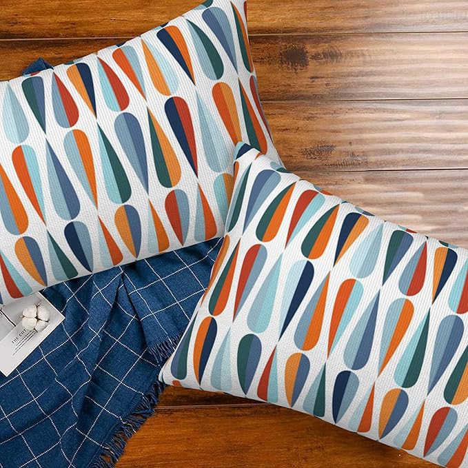 Mid-Century Drop Shapes Throw Pillow Cover Case Modern Retro Style Throw Pillows Set of 2 Super Soft Pillow Covers 20x12 Inches Farmhouse Home Decor for Living Room Bedroom Sofa Couch Cushion Cover