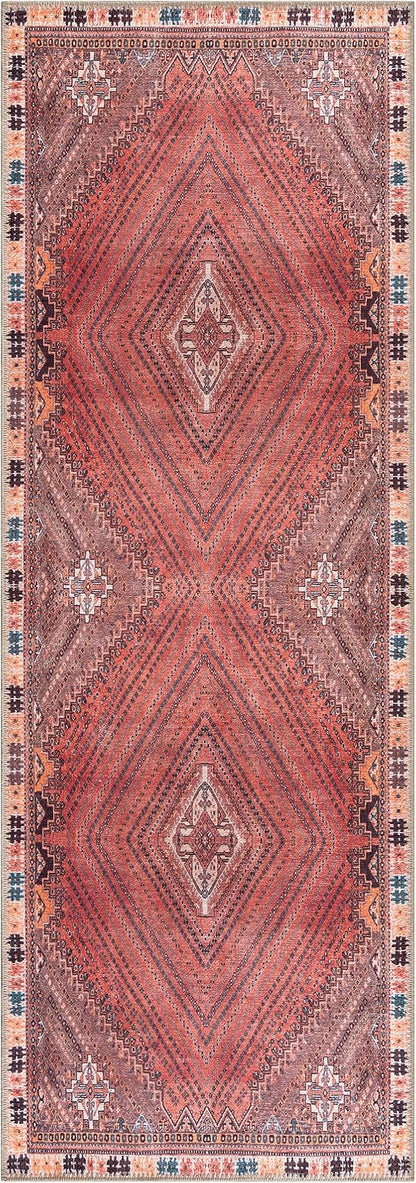 Bloom Rugs Washable Non-Slip 10 ft Runner - Red/Multicolor Traditional Bordered Runner for Entryway, Hallway, Bathroom, and Kitchen - Exact Size: 2.5' x 10'