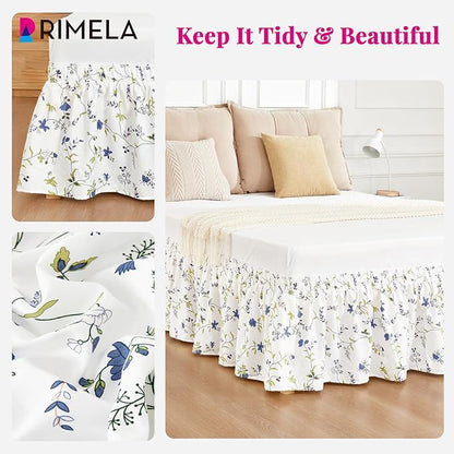 RIMELA Sweet Blueberry Bed Skirt Queen Size 15 Inch Drop, Elastic Bed Skirting for Bed Frame, Bedding Dust Ruffle Easy to Install, Lightweight Wrap Around Adjustable Bedskirt,Bedroom Decor