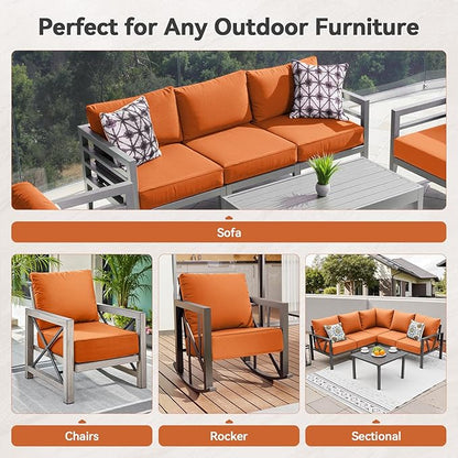 Luxury 6" Outdoor Cushions for Patio Furniture, 24x24x6" Thick Seat Cushion Set of 6, Fade Resistant Couch Chair Replacement Cushions High Density Deep Wicker Chair Cushion w/ Removable Cover, Orange