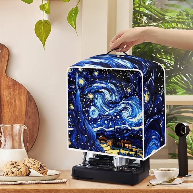 Starry Night Print Coffee Maker Cover – Dust Protection Stain Resistant Washable Appliance Cover Kitchen Decoration Gifts For Coffee Lovers