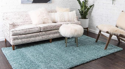 Unique Loom Solid Shag Collection Area Rug (9' x 12' 2" Rectangle Light Slate Blue)