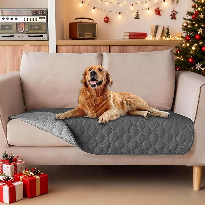 gogobunny 100% Double-Sided Waterproof Dog Bed Cover Pet Blanket Sofa Couch Furniture Protector for Puppy Large Dog Cat, Reversible (32x53 Inch (Pack of 1), Dark Grey/Light Grey)