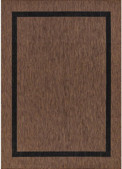Bordered Outdoor Rug 9x12 Washable Outside Carpet for Indoor Patio Porch Waterproof Easy Cleaning Non Shedding Area Rugs Nut Brown - Black 9 x 12