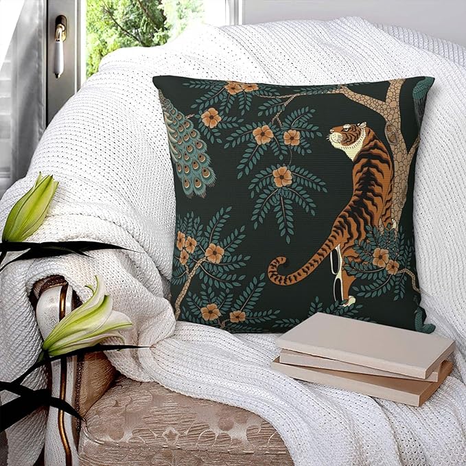 NBFKDO Pillow Cover,Tiger and Peacock (1) Throw Pillow Case Modern Cushion Cover Square Pillowcase Decoration for Sofa Bed Chair Car 26 X 26 Inch