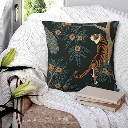 NBFKDO Pillow Cover,Tiger and Peacock (1) Throw Pillow Case Modern Cushion Cover Square Pillowcase Decoration for Sofa Bed Chair Car 26 X 26 Inch