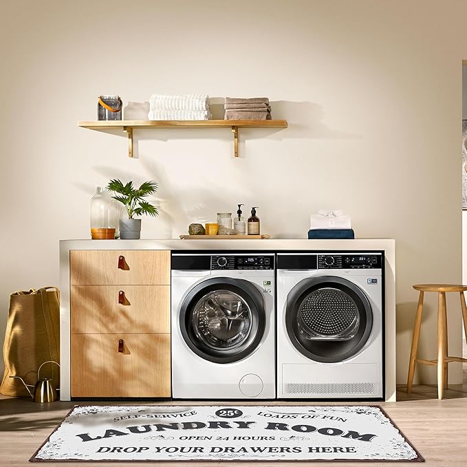 Zoke Laundry Room Rug Runner Stylish Non-Slip Laundry Room Mat 20"x47", Versatile, Waterproof Runner for Laundry, Kitchen, and Bathroom, Mudroom Decor and Farmhouse Charm