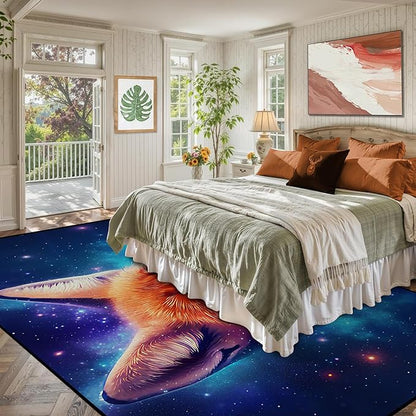 6' x 9' Galaxy Fox Rug Large 3D Cute Foxes Space Area Rugs for Bedroom Living Room Playroom Boys Kids Cartoon Colorful Carpet Glitter Stars Throw Rugs Floor Mat,180 X 275cm
