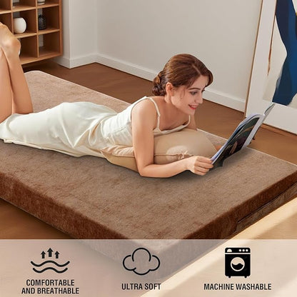 H.VERSAILTEX Full Size Armless Futon Mattress Covers for Traditional Japanese Futon Mattress Soft Chenille Couch Slipcovers Floor Mats Sofa Protector Zippered Sleeper Sofa Cover,Caramel