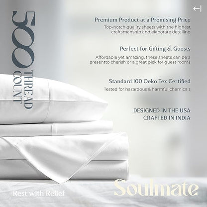 Mayfair Linen 100% Cotton Sheets King Size Bed Set - 500 Thread Count Sheets King Size 4 PC Set (White), Soft, Cooling, Hotel-Quality 16" Deep Pocket Cotton Bedsheet for Hot Sleepers