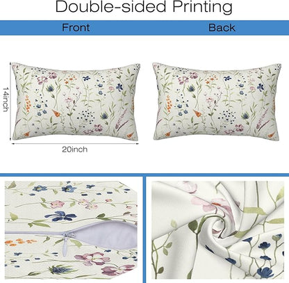 Throw Pillow Covers Spring Summer Floral Pillow Covers 20x12 Inch Set of 2 Watercolor Flowers Throw Pillows Decorative Pillow Cases Cushion Covers for Bedroom Livingroom Sofa Farm House
