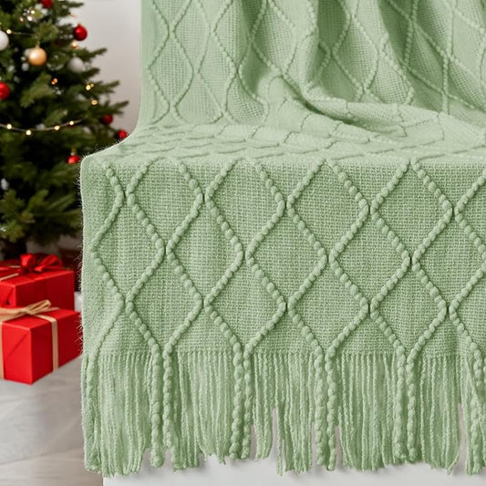 inhand Basil Green Christmas Throw Blanket for Couch, Gifts for Women Soft Living Room Home Decor Knitted Blanket, Outdoor Lightweight Breathable Blanket, Farmhouse Warm Woven Decorative, 50"x60"