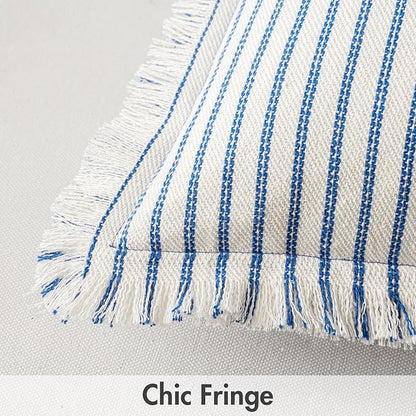 MIULEE Pack of 2 Royal Blue Pillow Covers 24x24 Inch Striped Farmhouse Couch Throw Pillow Covers with Fringe Chic Linen Decorative Cushion Eruo Sham for Sofa Living Room Bed Outdoor Home Decor
