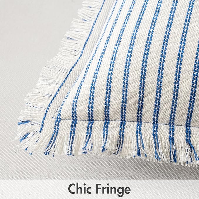 MIULEE Pack of 2 Royal Blue Pillow Covers 18x18 Inch Striped Farmhouse Couch Throw Pillow Covers with Fringe Chic Linen Decorative Cushion Covers for Sofa Living Room Bed Outdoor Home Decor