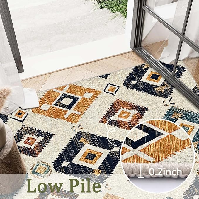 5x7 Western Aztec Area Rug Southwestern Tribal Black Beige Tan Rug Non Slip Low Pile Large Carpet for Home Kitchen Living Room Bedroom Dining Room Office