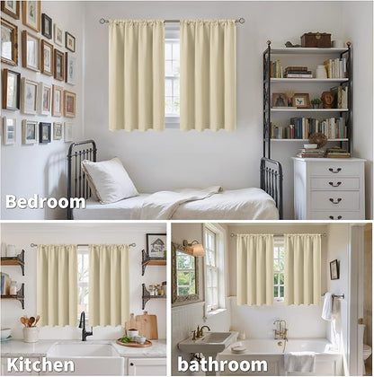 BGment Beige Blackout Curtains 40 Inches Long for Kitchen Window - Short Thermal Insulated Drapes with Rod Pocket Darkening Privacy for Basement Cafe Bedroom, 42 x 40 Inch, 2 Panels