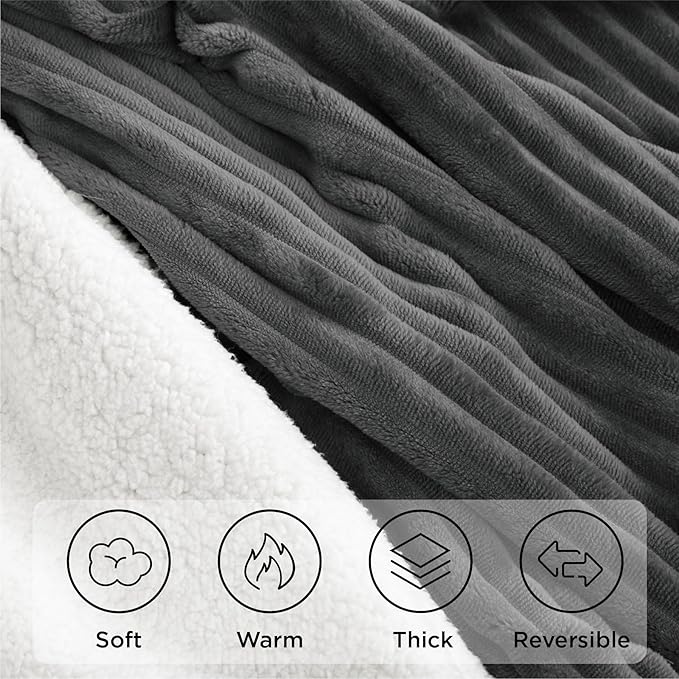 Sherpa Blankets King Size - Fleece King Size Blanket for Bed, Soft and Warm Throw Blanket for Winter, 108" x 90", Grey