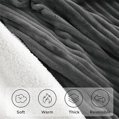 Sherpa Blankets King Size - Fleece King Size Blanket for Bed, Soft and Warm Throw Blanket for Winter, 108" x 90", Grey