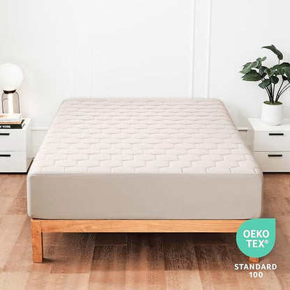Hearth & Harbor 12 Pack Twin Size Quilted Fitted Mattress Pad Cover, 100% Waterproof Mattress Protectors, Deep Pocket Fitted Mattress Cover 8" - 21" (39" x 75", Beige Cream)