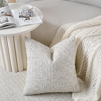 Striped Throw Pillow Covers 16x16 Set of 2 Cream Grey Textured Boucle Chic Morden Boho Accent Farmhouse Square Decorative Couch Pillow Covers for Home Decor Bed Sofa Living Room