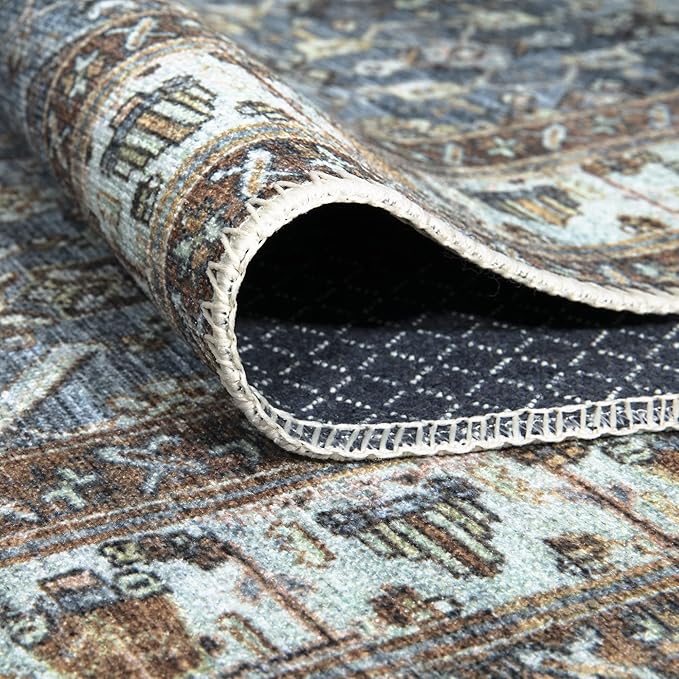 Bloom Rugs Washable Non-Slip 2' x 3' Rug - Blue/Beige Traditional Oriental Area Rug for Living Room, Bedroom, Dining Room, and Kitchen - Exact Size: 2' x 3'