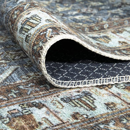 Bloom Rugs Washable Non-Slip 2' x 3' Rug - Blue/Beige Traditional Oriental Area Rug for Living Room, Bedroom, Dining Room, and Kitchen - Exact Size: 2' x 3'
