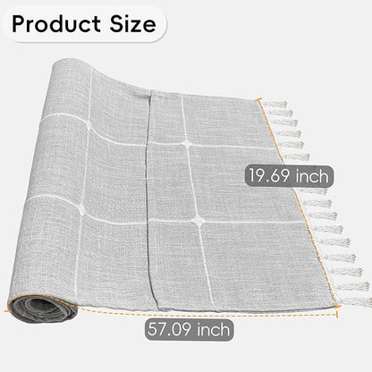 Coffee Table Cloth, Coffee Table Cover with Pockets and Tassel, Grey Grid for Living Room Small Rectangle Tablecloths Washer Dryer Fridge Top Dust Cover,Easy Care Machine Washable