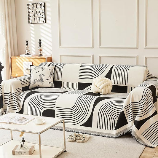 Boho Couch Cover Sofa Covers Washable, Chenille Couch Covers for 3 Cushion Couch Sofa Pet Friendly, Bohemian Sofa Slipcovers for Sectional Sofa, Loveseat, 2 3 4 Seater (71" x 150", Black)