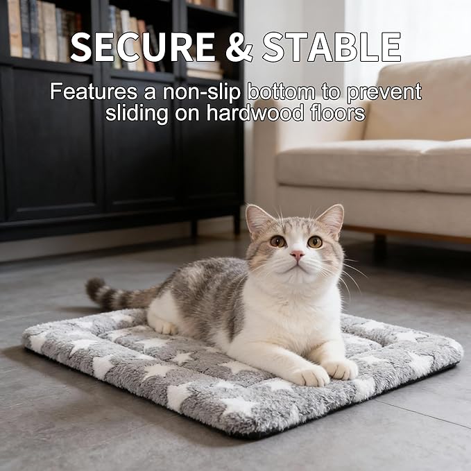 Dog Crate Mat, 4 Piece Reversible Pet Bed, Polyester, Machine Washable, Small Dogs & Cats, Rectangular, 24 x 18 x 1.3 Inches (Gray Star, 18" L x 14" W x 1.5Th)