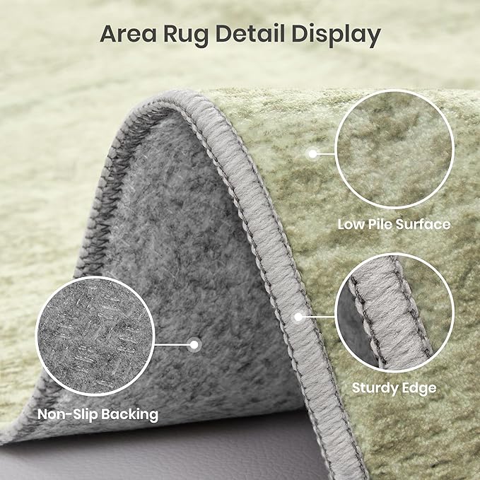 Valenrug Washable Rug 9x12 - Stain Resistant Area Rugs 9x12 Living Room, Non Slip Backing Printed Rugs for Bedroom, Folable Machine Washable Area Rug (Green, 9'x12')