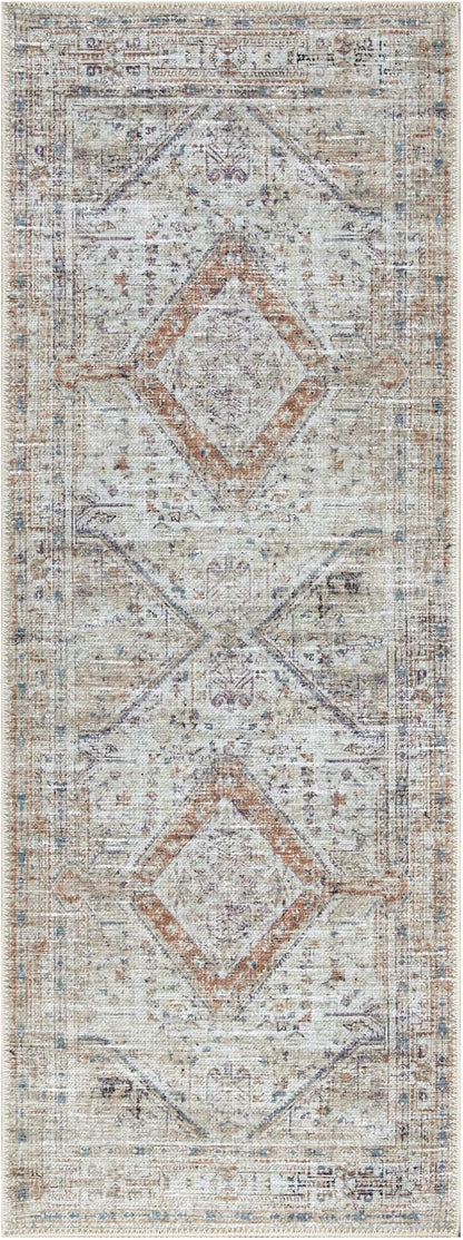 Bloom Rugs Washable Non-Slip 10 ft Runner - Peach/Beige Traditional Runner for Entryway, Hallway, Bathroom, and Kitchen - Exact Size: 2.5' x 10'